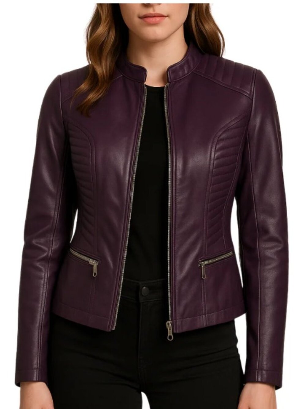 Maroon-Purple Leather Jacket - Women's Size Large (NWT - never worn))